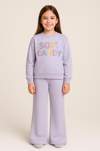 RAPAPA Girl's Colorful Sequin Embroidered 2-Piece Tracksuit Set (Sweatshirt + Bottoms) 10760 Lila