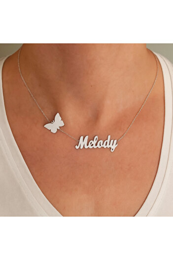 Black Season Name Necklace with Butterfly Design | Gold or Silver Plated | Black Season