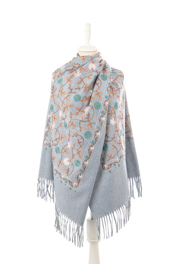 Bursa İpek Silver Embroidered Winter Shawl