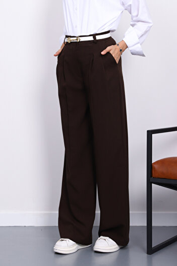 İmajButik Brown Palazzo Wide Leg Trousers