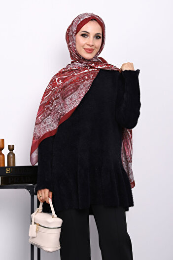 İmajButik Black Flounced Angora Soft Knit Tunic