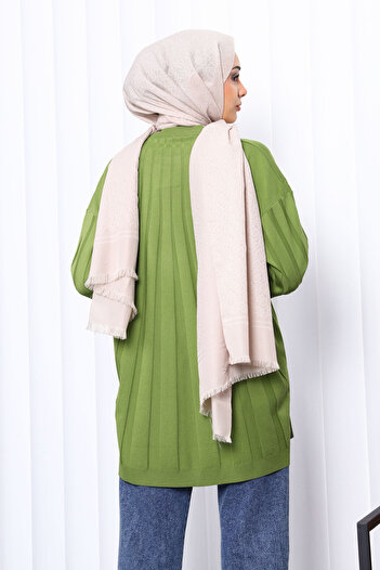İmajButik Green Crew Neck Mercerized Knitwear Tunic