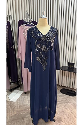 NALA FASHION Navy blue and purple jalabiya, suitable for all evening occasions, embroidered