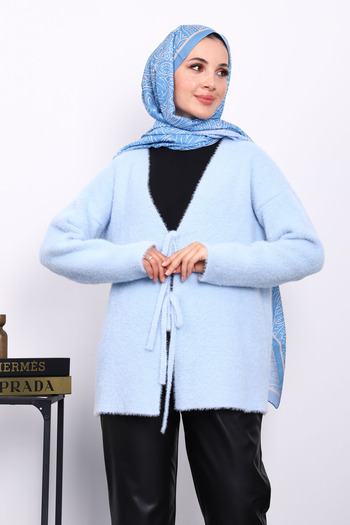 İmajButik Baby Blue Front Tie Angora Soft Cardigan