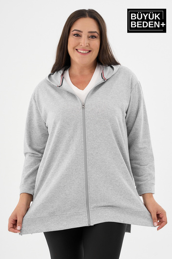 Superlife Women's Tunic Plus Size Zippered Hooded Sweat Cardigan Spr26Btk955