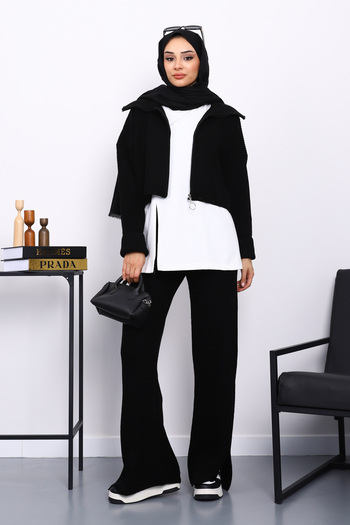 İmajButik Black Zippered Triple Knitwear Set