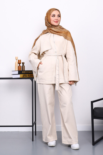 İmajButik Stone Zippered Gabardine Jacket and Pants Set