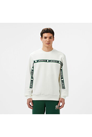 Lacoste Men's Classic Fit Crew Neck Printed White Sweatshirt