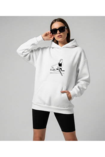 Bheka Concept Woman Rowing Printed Oversize Hooded Sweatshirt Hoodie