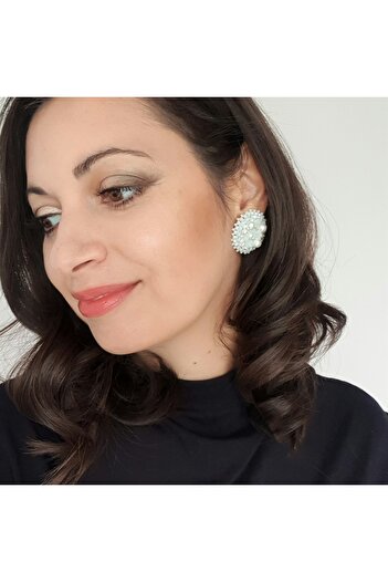 Corizmi Elegant round stainless steel clip earrings with handmade pearls and crystals, Glam Clips