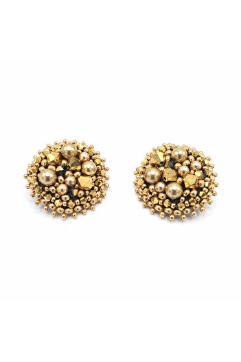 Corizmi Elegant round stainless steel clip earrings with handmade pearls and crystals, Glam Clips