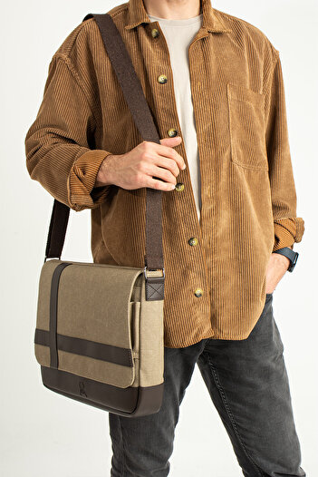 Çanta Trend Mega 418 Unisex Canvas Messenger Bag Strap Bag Shoulder Bag Camel-Brown