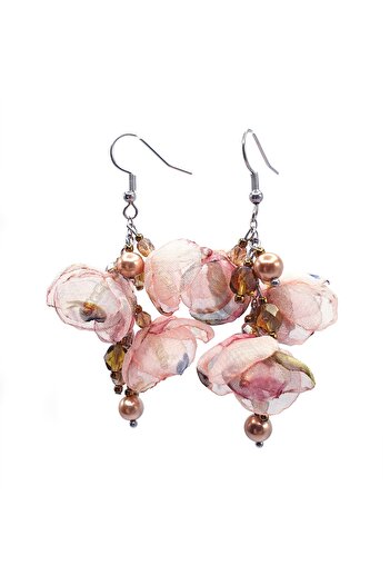 Corizmi Elegant earrings with veil flowers, pearls and crystals, stainless steel, handmade, Sweet Love