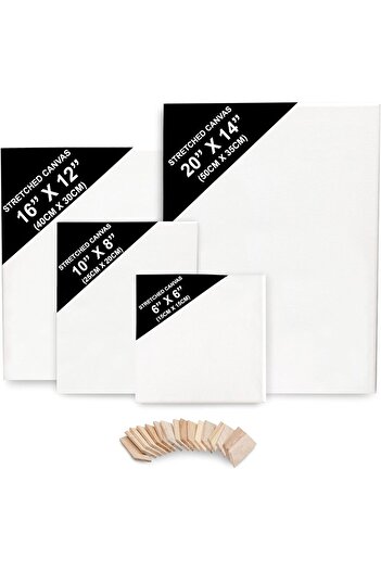 Belle Vous Set of 4 canvases for painting, cotton,16 wooden pegs,mixed sizes,for acrylic and oil paints, White