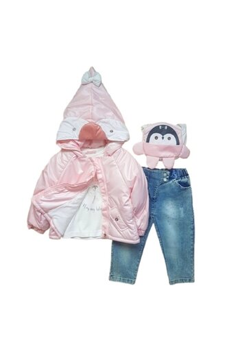 Miniworld Compleu din 3 piese, geaca cu gluga si model, varsta 12-18 luni, 86 cm, Roz