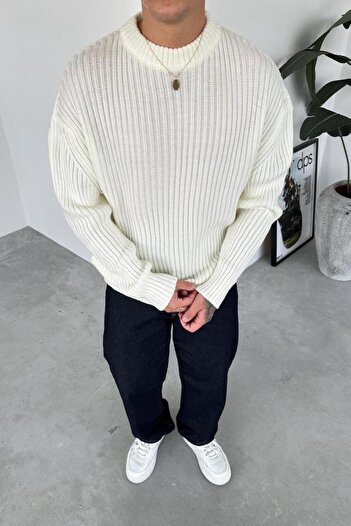 HAFKAGİYİM Екрю велосипедний комір з каймою Oversize трикотажний светр