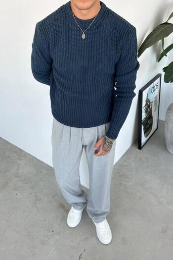 HAFKAGİYİM Indigo Crew Neck Oversize Knit Sweater