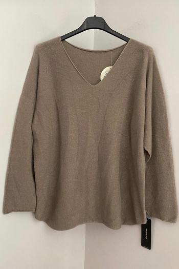 AYASOFYA OTANTIK Women's Mink Plain Pattern V-Neck Long Sleeve Angora Knitwear Blouse Sweater