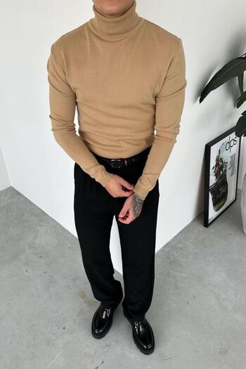HAFKAGİYİM Taba Relaxed Knitwear High Neck Sweater