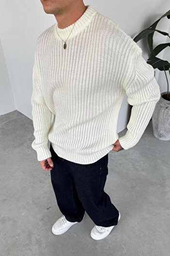 HAFKAGİYİM Екрю велосипедний комір з каймою Oversize трикотажний светр