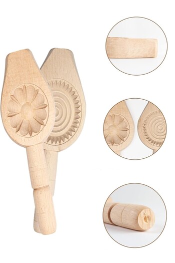 Bundeba 4-Piece Wooden Cookie Mold for Baking, Carving Mold, Kerebiç Pastry Mold, Models According to Stock