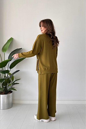 MaziButik Çimalı Snap Fastener Double Set Oil Green