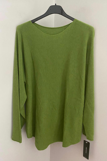 AYASOFYA OTANTIK Women's Pistachio Green Plain Pattern Crew Neck Long Sleeve Knitwear Blouse Sweater
