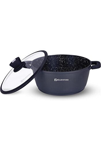 Muller Kitchen Die-Cast Aluminum Casserole 40 Cm 18.5L, Healthy German Nonstick Marble Coating, Glass Lid, Mk-3012