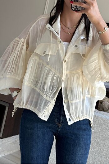 Suziş Beige Color Drawsting Chiffon Shirt Jacket Kl3050
