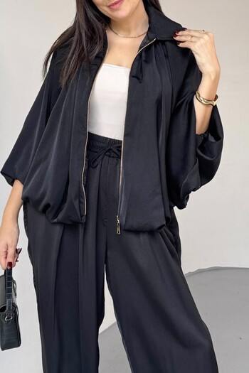 Suziş Saten Bomber Jacket and Shalwar Pants Set M39153