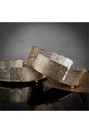 Hinora Shiny Metal Stylish Mirrored Round Tray Set of 2 25-30cm