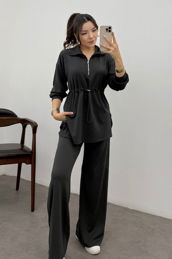 Bipantolon Women's Anthracite Elastic Waist Zippered Modal Sweat Suit