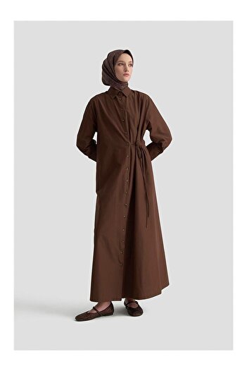 LC Waikiki Gömlek Elbise 25Kd1003 Kakao