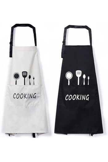 Generic 2 Pack Kitchen Aprons with Pocket Adjustable Neck Strap Bib Apron Waterproof and Oil Proof Chef Cook