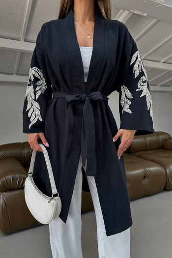 MİA NOURA Women's Kimono with Pulpalet Embroidery on the Sleeves and Back