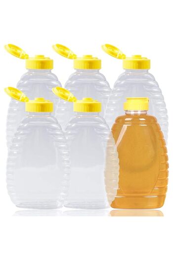 Generic Lainrrew 6 Pcs 12 Oz Honey Jars, Plastic Honey Bottles Clear Empty Honey Containers Honey Dispenser