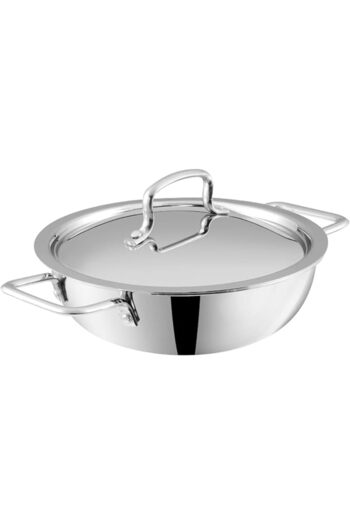 Generic PLATINUM TRIPLY STAINLESS STEEL EXTRA DEEP KADAI/KADHAI WITH STAINLESS STEEL LID - 2.5 LITRES (22 CM