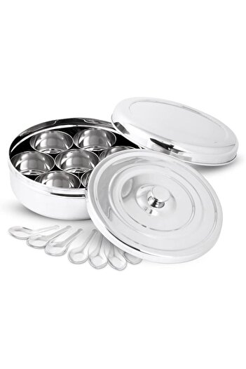 Generic KSJONE Double Lid Spice Container Masala Dabba With 7 Compartments and 7 Spoons, Masala Box, Spice C