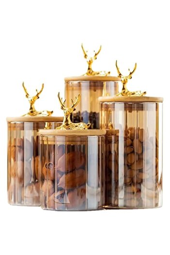 Generic برطمانات زجاجية محكمة الإغلاق بأغطية من الخيزران على شكل غزال، ديكور منزلي، تخزين الطعام، منظمات خزانة المطبخ