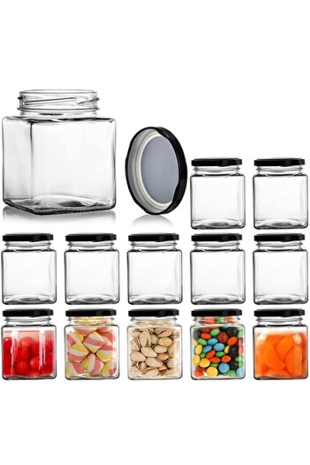 Generic FUFU square jar with black sealed metal regular lid (8oz/200ml), sealed transparent glass jar, used