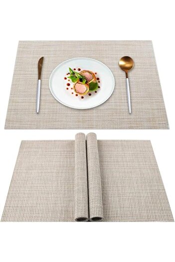 Generic Set of 4, Heat Insulation & Stain Resistant Washable Place Mats 45x30cm, Durable Non-Slip Kitchen Ta
