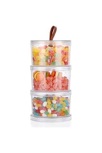 Generic TERRIFI Decorative Round Storage Jars with Lids, 3 Tier Clear Stackable Snack Containers Candy Jar B