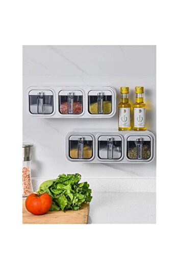 Generic Triangle Wall Mounted Spice Jars with Handle, Cover & Spoon, Moistureproof Seasoning Box, Stackable