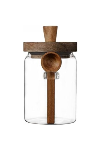 Generic Glass Jar with Wooden Lid & Spoon, 20i3 oz 600 ml Food Storage Containers Coffee Jar Coffee Grounds