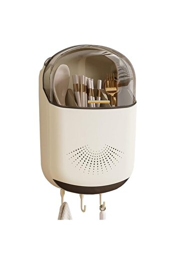 Generic Rayyan Wall Mounted Chopsticks Holder, Drainage Box Tableware Storage Rack, Dust Prevention 3 Compar