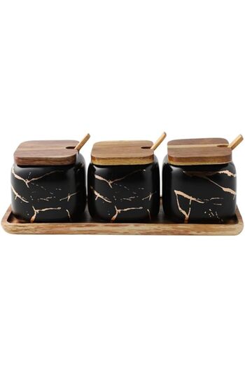 genric QULONG Salt And Sugar Container Sets, Ceramic Kitchen Utensils Each Jar Volume Approx 12Oz, 3 Marble