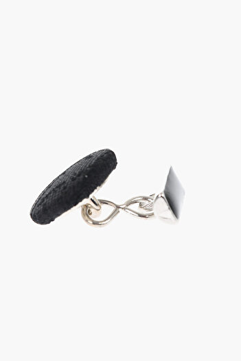 Corneliani Metal Cufflinks Lined With Embroidered Silk
