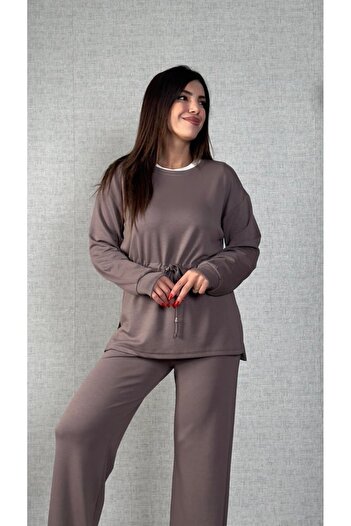 leyla sanat sanata yeni bir bakış açısı Women's Long Sleeve Collar and Drawstring Detail Tunic and Pants Set
