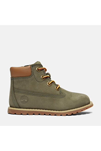 Timberland Pokey Pine Mid Lace up with Zip Boot Children's Khaki Boots Tb1A1Vosa581