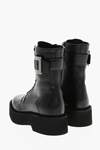 Roger Vivier Leather Combat Booties With Ankle Strap And Buckle